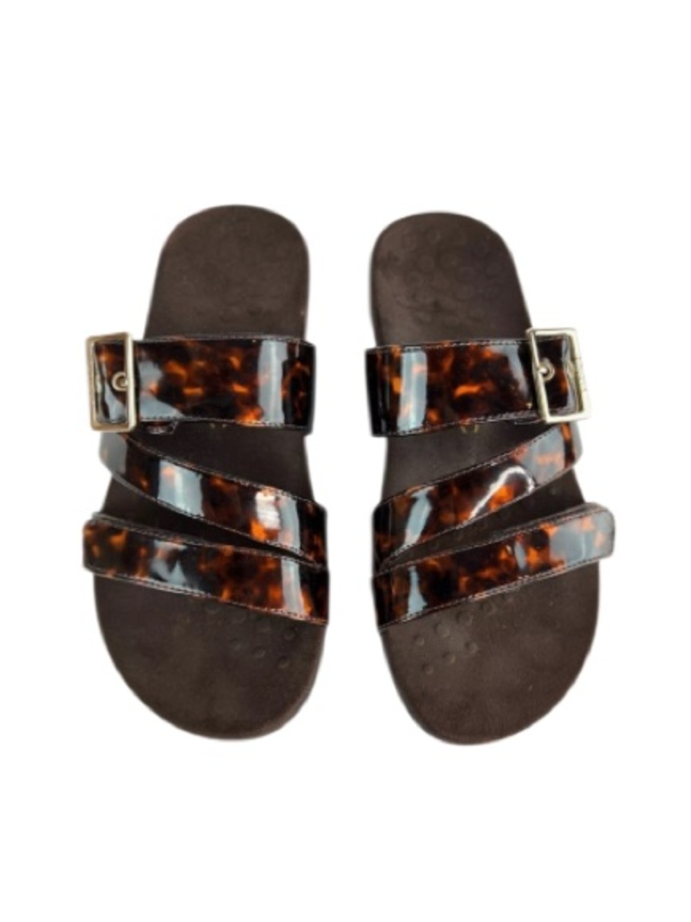 Vionic Skylar Brown Tortoise Slip On Adjautable Sandals Women Orthotic size 9